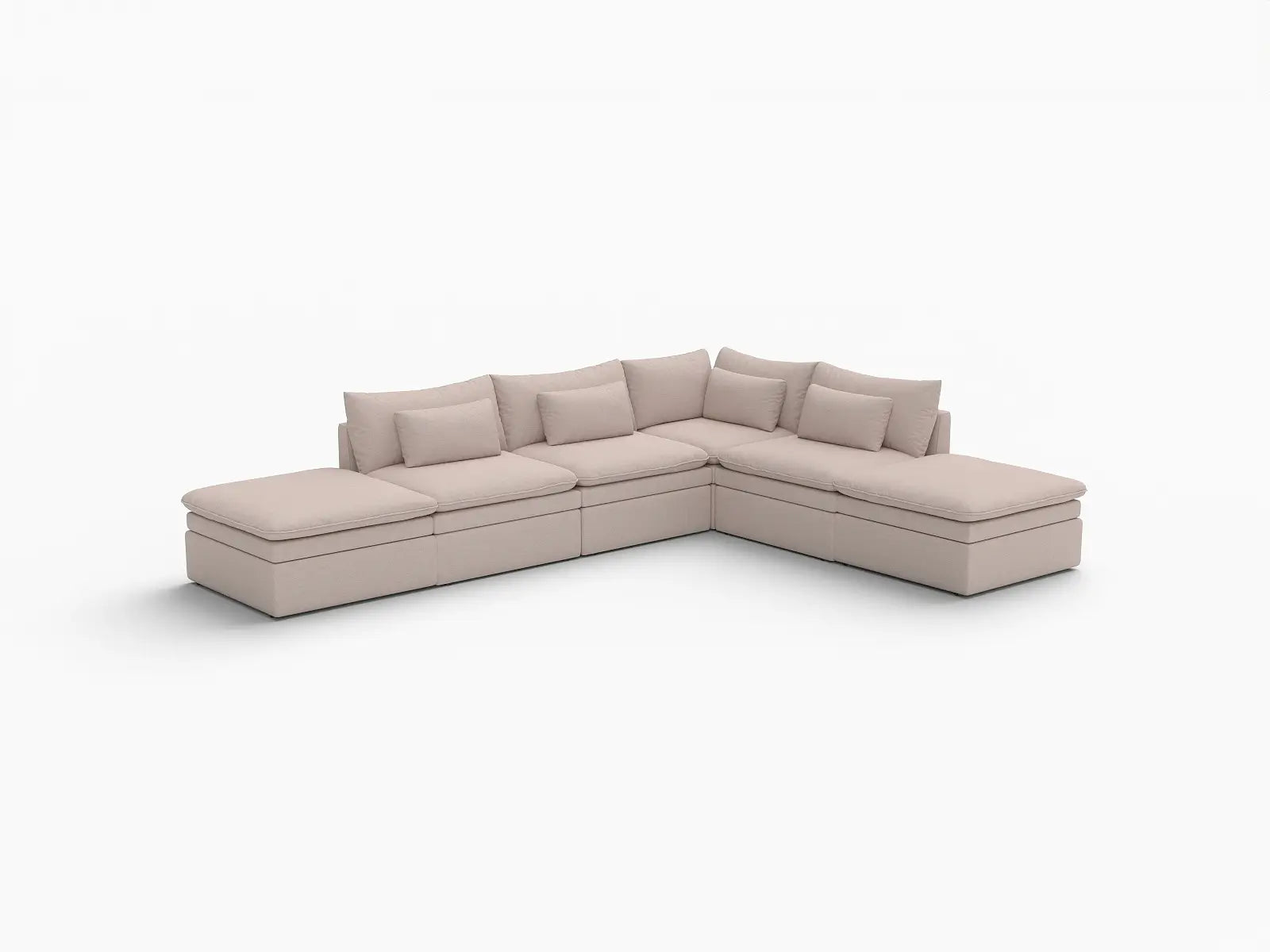 Deluxe Cloud 4-Seater Khaki L-Shaped Sectional | 6-Piece (Includes 2 Ottomans), Linen Look Poly Fabric, Washable Cushion Covers