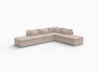Deluxe Cloud 4-Seater Khaki L-Shaped Sectional | 6-Piece (Includes 2 Ottomans), Linen Look Poly Fabric, Washable Cushion Covers