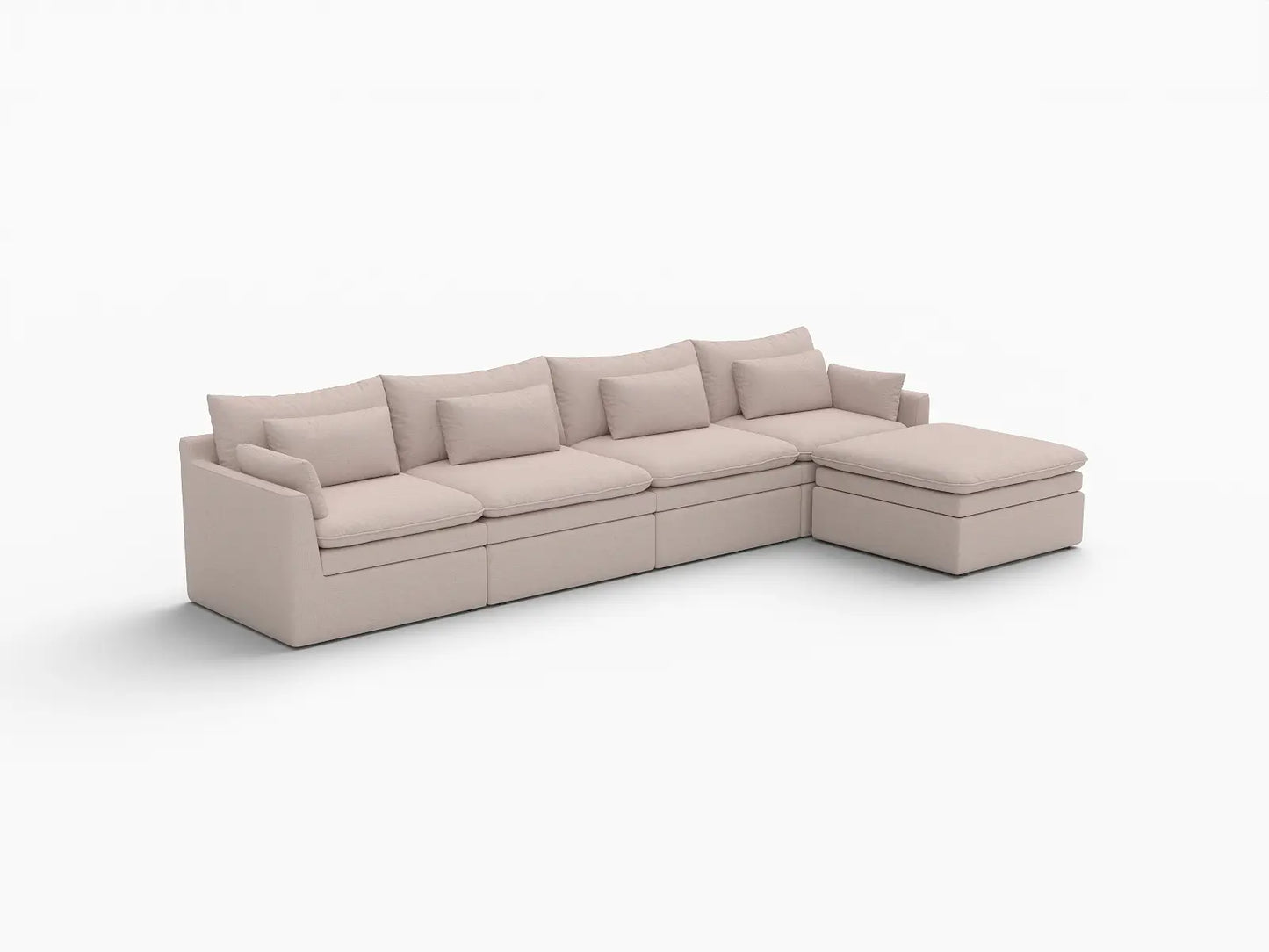 Deluxe Cloud 4-Seater Khaki L-Shaped Sectional | 5-Piece (Includes 1 Ottoman), Linen Look Poly Fabric, Washable Cushion Covers