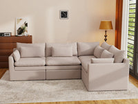 Deluxe Cloud 4-Seater Khaki L-Shaped Sectional | 4-Piece, Linen Look Poly Fabric, Washable Cushion Covers