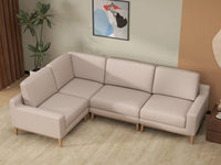 Deluxe Cloud 4-Seater Khaki L-Shaped Sectional | 4-Piece, Linen Look Poly Fabric, Washable Cushion Covers