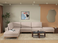 Deluxe Cloud 4-Seater Khaki L-Shaped Sectional | 6-Piece (Includes 2 Ottomans), Linen Look Poly Fabric, Washable Cushion Covers