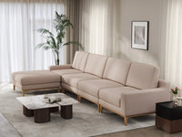 Deluxe Cloud 4-Seater Khaki L-Shaped Sectional | 5-Piece (Includes 1 Ottoman), Linen Look Poly Fabric, Washable Cushion Covers