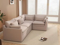 Deluxe Cloud 4-Seater Khaki L-Shaped Sectional | 4-Piece, Linen Look Poly Fabric, Washable Cushion Covers