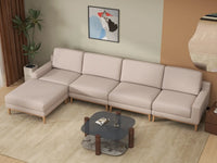 Deluxe Cloud 4-Seater Khaki L-Shaped Sectional | 5-Piece (Includes 1 Ottoman), Linen Look Poly Fabric, Washable Cushion Covers