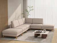 Deluxe Cloud 4-Seater Khaki L-Shaped Sectional | 6-Piece (Includes 2 Ottomans), Linen Look Poly Fabric, Washable Cushion Covers