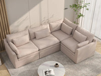 Deluxe Cloud 4-Seater Khaki L-Shaped Sectional | 4-Piece, Linen Look Poly Fabric, Washable Cushion Covers
