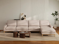 Deluxe Cloud 4-Seater Khaki L-Shaped Sectional | 5-Piece (Includes 1 Ottoman), Linen Look Poly Fabric, Washable Cushion Covers