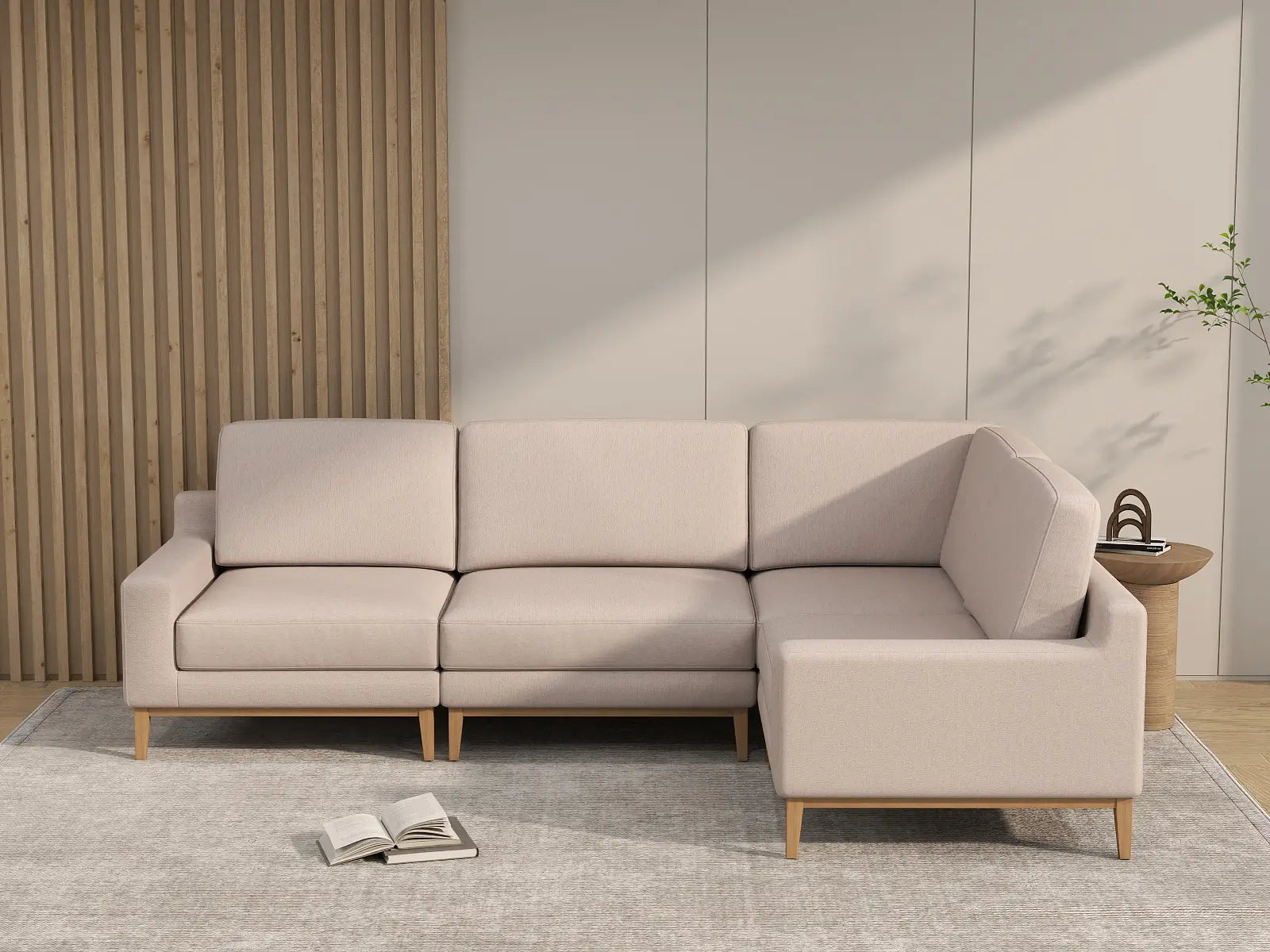 Deluxe Cloud 4-Seater Khaki L-Shaped Sectional | 4-Piece, Linen Look Poly Fabric, Washable Cushion Covers