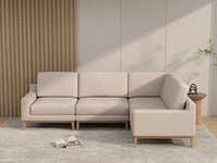 Deluxe Cloud 4-Seater Khaki L-Shaped Sectional | 4-Piece, Linen Look Poly Fabric, Washable Cushion Covers