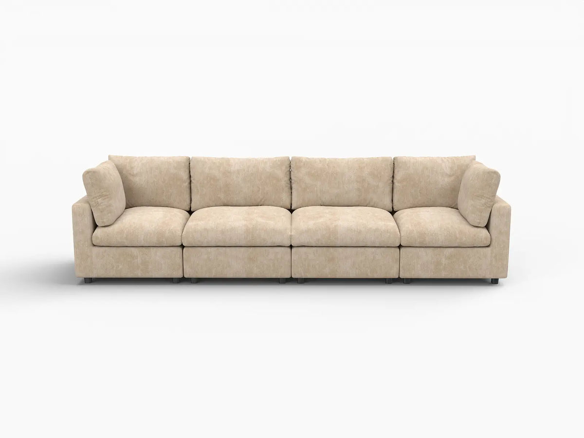 Deluxe Cloud 4-Seater Khaki Large Space Couch Sectional | 4-Piece, Linen-Blend Chenille Fabric, Easy To Clean