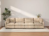 Deluxe Cloud 4-Seater Khaki Large Space Couch Sectional | 4-Piece, Linen-Blend Chenille Fabric, Easy To Clean