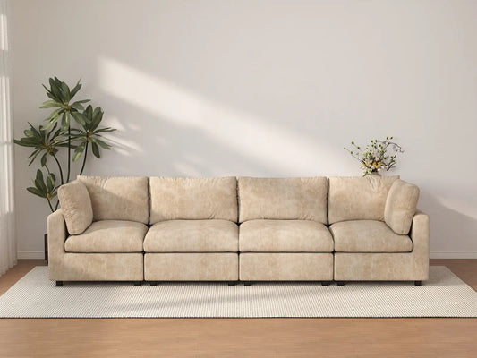 Sofá Seccional Grande de 4 Plazas Cloud Deluxe Color Caqui | De 4 Piezas, Tela Chenille de Mezcla de Lino, Fácil de Limpiar