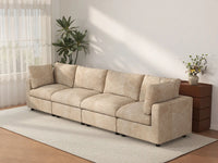 Deluxe Cloud 4-Seater Khaki Large Space Couch Sectional | 4-Piece, Linen-Blend Chenille Fabric, Easy To Clean