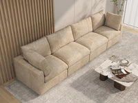 Deluxe Cloud 4-Seater Khaki Large Space Couch Sectional | 4-Piece, Linen-Blend Chenille Fabric, Easy To Clean