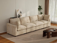 Deluxe Cloud 4-Seater Khaki Large Space Couch Sectional | 4-Piece, Linen-Blend Chenille Fabric, Easy To Clean