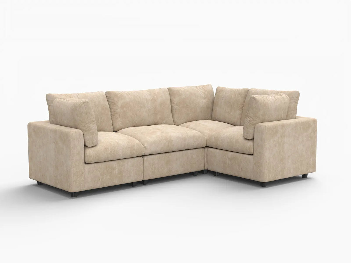 Deluxe Cloud 4-Seater Khaki Large Space L-Shaped Sectional | 4-Piece, Linen-Blend Chenille Fabric, Easy To Clean