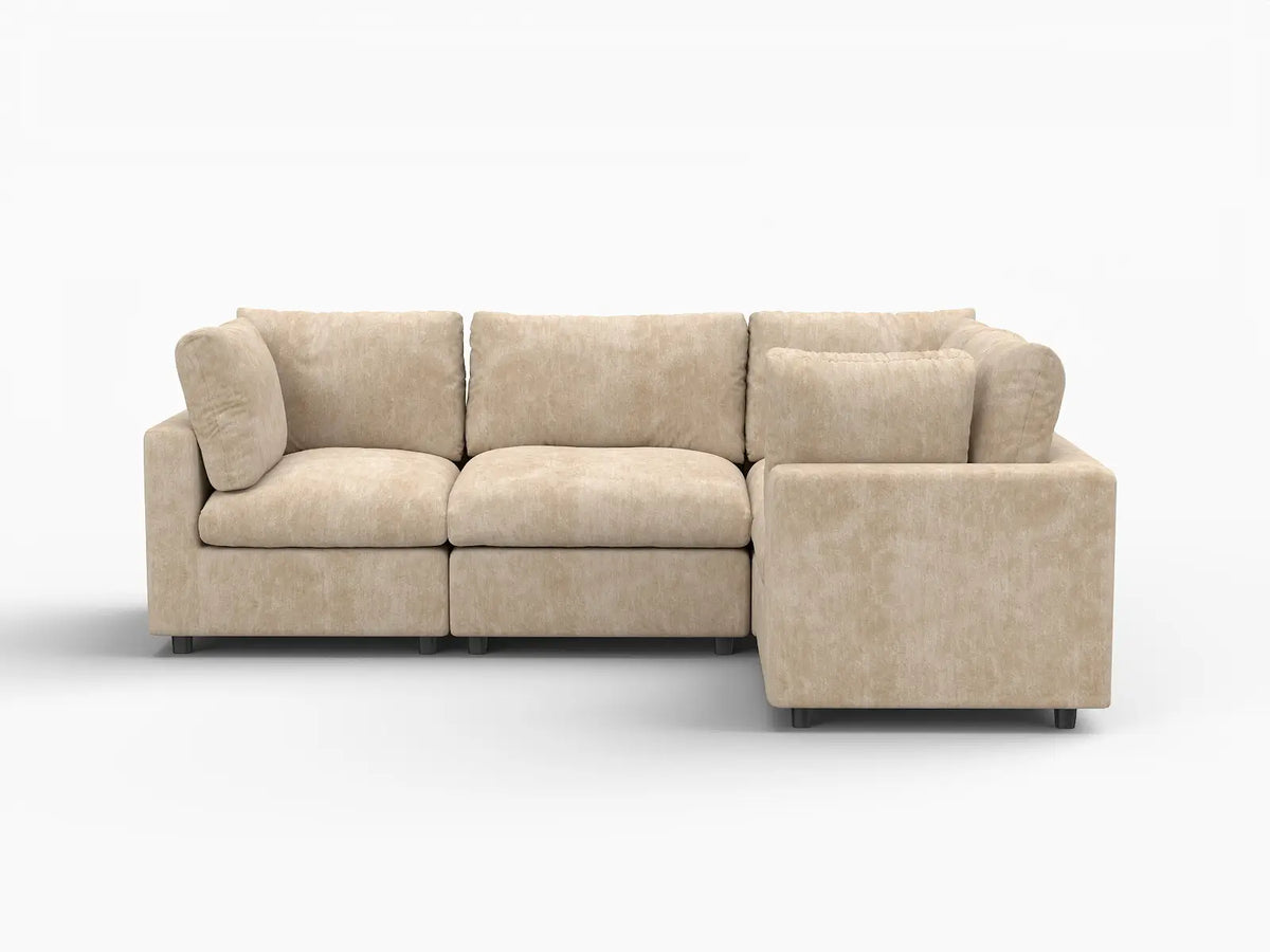 Deluxe Cloud 4-Seater Khaki Large Space L-Shaped Sectional | 4-Piece, Linen-Blend Chenille Fabric, Easy To Clean