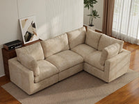 Deluxe Cloud 4-Seater Khaki Large Space L-Shaped Sectional | 4-Piece, Linen-Blend Chenille Fabric, Easy To Clean