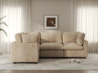 Deluxe Cloud 4-Seater Khaki Large Space L-Shaped Sectional | 4-Piece, Linen-Blend Chenille Fabric, Easy To Clean