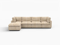 Deluxe Cloud 4-Seater Khaki Large Space L-Shaped Sectional | 5-Piece (Includes 1 Ottoman), Linen-Blend Chenille Fabric, Easy To Clean