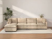 Deluxe Cloud 4-Seater Khaki Large Space L-Shaped Sectional | 5-Piece (Includes 1 Ottoman), Linen-Blend Chenille Fabric, Easy To Clean