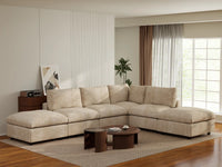 Deluxe Cloud 4-Seater Khaki Large Space L-Shaped Sectional | 6-Piece (Includes 2 Ottomans), Linen-Blend Chenille Fabric, Easy To Clean
