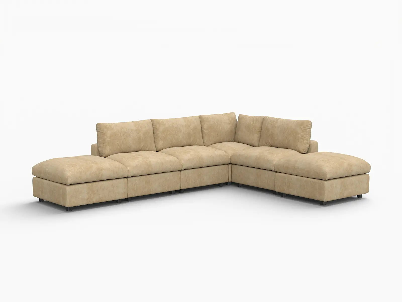 Fundas para sofá seccional Lounge Cloud | Funda de sofá de chenilla de lino y mezcla de lino color caqui para 4 plazas con 2 otomanas