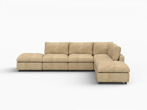 Lounge Cloud Sectional Sofa Covers | Khaki Linen-Blend Chenille Sofa Cover for 4-Seater with 2-Ottomans