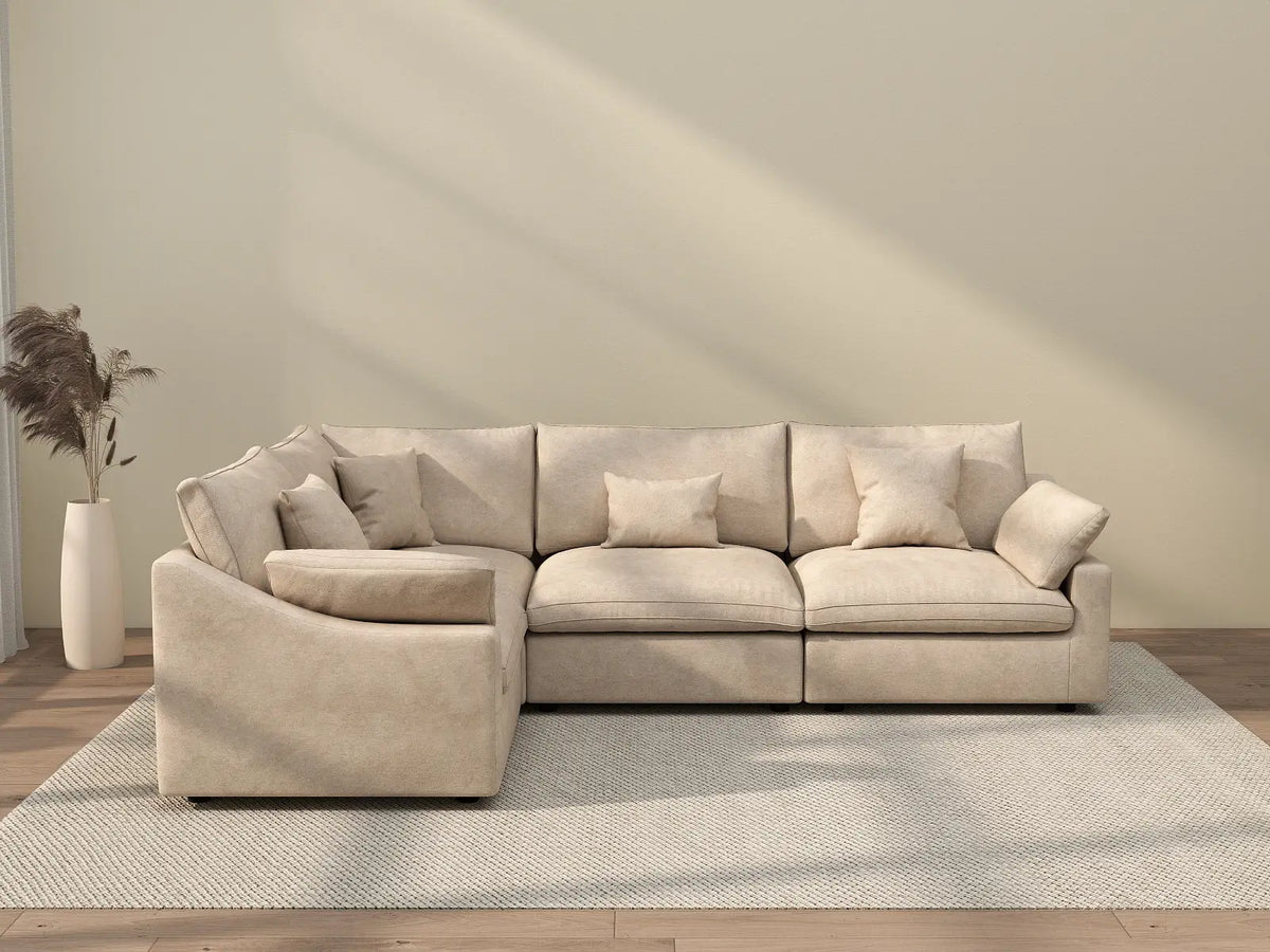 Deluxe Cloud 4-Seater Khaki Large Space Pit Sectional | 4-Piece, Chenille And Linen Fabric, Easy To Clean