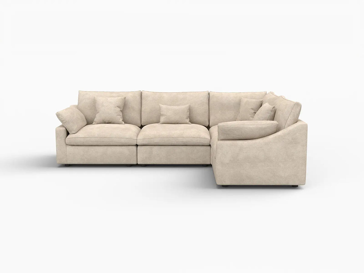 Deluxe Cloud 4-Seater Khaki Large Space Pit Sectional | 4-Piece, Chenille And Linen Fabric, Easy To Clean