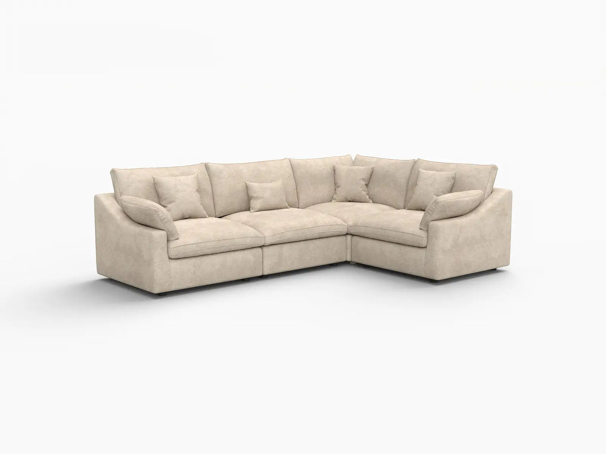Deluxe Cloud 4-Seater Khaki Large Space Pit Sectional | 4-Piece, Chenille And Linen Fabric, Easy To Clean