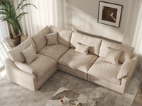 Deluxe Cloud 4-Seater Khaki Large Space Pit Sectional | 4-Piece, Chenille And Linen Fabric, Easy To Clean