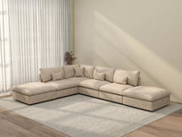 Deluxe Cloud 4-Seater Khaki Large Space Pit Sectional | 6-Piece (Includes 2 Ottomans), Chenille And Linen Fabric, Easy To Clean