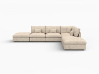 Deluxe Cloud 4-Seater Khaki Large Space Pit Sectional | 6-Piece (Includes 2 Ottomans), Chenille And Linen Fabric, Easy To Clean