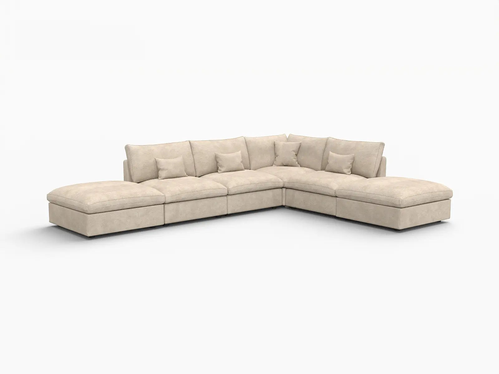 Deluxe Cloud 4-Seater Khaki Large Space Pit Sectional | 6-Piece (Includes 2 Ottomans), Chenille And Linen Fabric, Easy To Clean