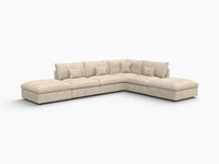 Deluxe Cloud 4-Seater Khaki Large Space Pit Sectional | 6-Piece (Includes 2 Ottomans), Chenille And Linen Fabric, Easy To Clean