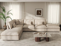 Deluxe Cloud 4-Seater Khaki Large Space Pit Sectional | 6-Piece (Includes 2 Ottomans), Chenille And Linen Fabric, Easy To Clean