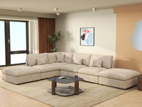 Deluxe Cloud 4-Seater Khaki Large Space Pit Sectional | 6-Piece (Includes 2 Ottomans), Chenille And Linen Fabric, Easy To Clean