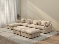 Deluxe Cloud 4-Seater Khaki Large Space Pit Sectional | 7-Piece (Includes 3 Ottomans), Chenille And Linen Fabric, Easy To Clean