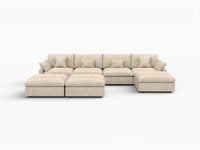Deluxe Cloud 4-Seater Khaki Large Space Pit Sectional | 7-Piece (Includes 3 Ottomans), Chenille And Linen Fabric, Easy To Clean