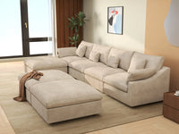 Deluxe Cloud 4-Seater Khaki Large Space Pit Sectional | 7-Piece (Includes 3 Ottomans), Chenille And Linen Fabric, Easy To Clean