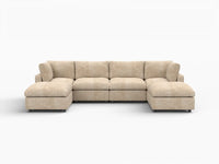 Deluxe Cloud 4-Seater Khaki Large Space U-Shaped Sectional | 6-Piece (Includes 2 Ottomans), Linen-Blend Chenille Fabric, Easy To Clean