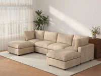 Deluxe Cloud 4-Seater Khaki Large Space U-Shaped Sectional | 6-Piece (Includes 2 Ottomans), Linen-Blend Chenille Fabric, Easy To Clean