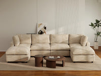 Deluxe Cloud 4-Seater Khaki Large Space U-Shaped Sectional | 6-Piece (Includes 2 Ottomans), Linen-Blend Chenille Fabric, Easy To Clean