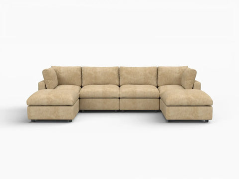 Lounge Cloud Sectional Sofa Covers | Khaki Linen-Blend Chenille Sofa Cover for 4-Seater with 2-Ottomans