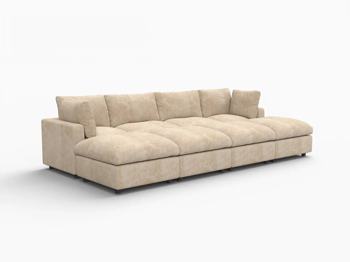 Deluxe Cloud 4-Seater Khaki Open Space Pit Sectional | 8-Piece (Includes 4 Ottomans), Linen-Blend Chenille Fabric, Easy To Clean