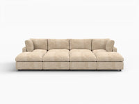 Deluxe Cloud 4-Seater Khaki Open Space Pit Sectional | 8-Piece (Includes 4 Ottomans), Linen-Blend Chenille Fabric, Easy To Clean