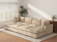 Deluxe Cloud 4-Seater Khaki Open Space Pit Sectional | 8-Piece (Includes 4 Ottomans), Linen-Blend Chenille Fabric, Easy To Clean