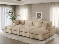 Deluxe Cloud 4-Seater Khaki Open Space Pit Sectional | 8-Piece (Includes 4 Ottomans), Linen-Blend Chenille Fabric, Easy To Clean